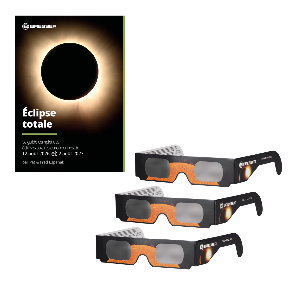 BRESSER &Eacute;clipse totale - Guide des éclipses solaires 2026/27 (FRENCH) + 3x Solar Eclipse Glasses