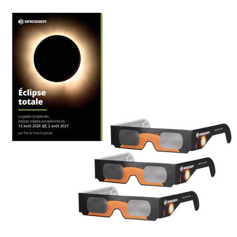 BRESSER &Eacute;clipse totale - Guide des éclipses solaires 2026/27 (FRENCH) + 3x Solar Eclipse Glasses