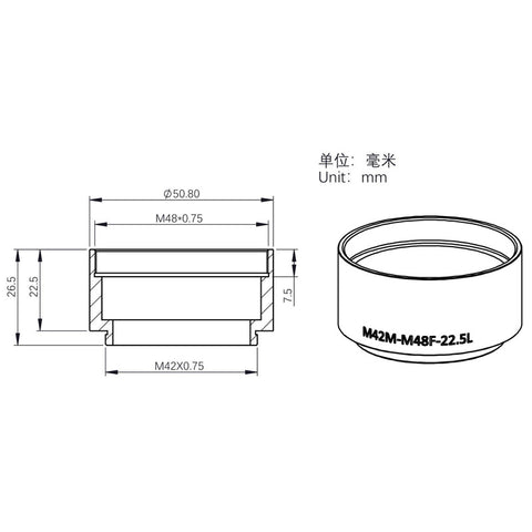 ZWO adapter M48 na T2 z optično dolžino 22,5 mm (2)