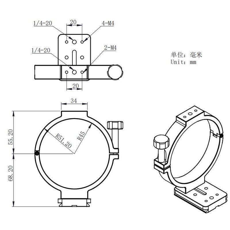 ZWO adapter za stativ za hlajene kamere ASI 90 mm (2)