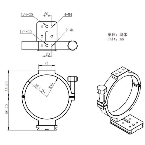 ZWO adapter za stativ za hlajene kamere ASI 90 mm (2)