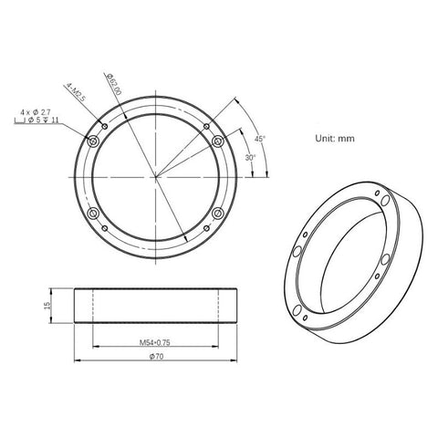 ZWO adapter D70-M54F za OAG-L brez filtrskega kolesa (2)
