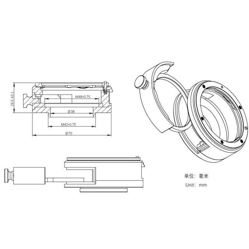 ZWO predal za filtre 2 palca, Canon EOS na T2 (2)