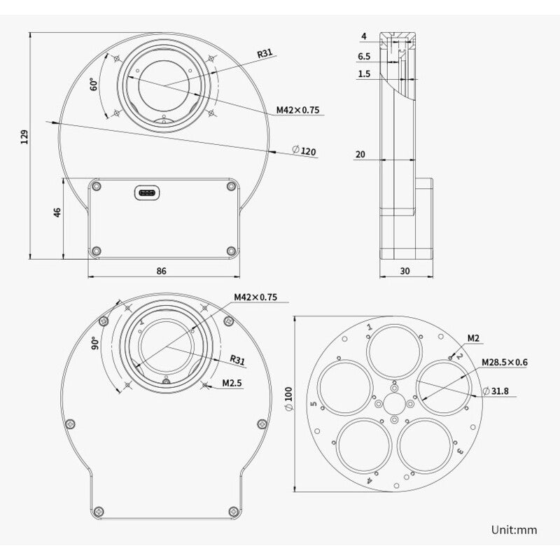 ZWO filtrsko kolo EFW za pet filtrov 1,25" (3)