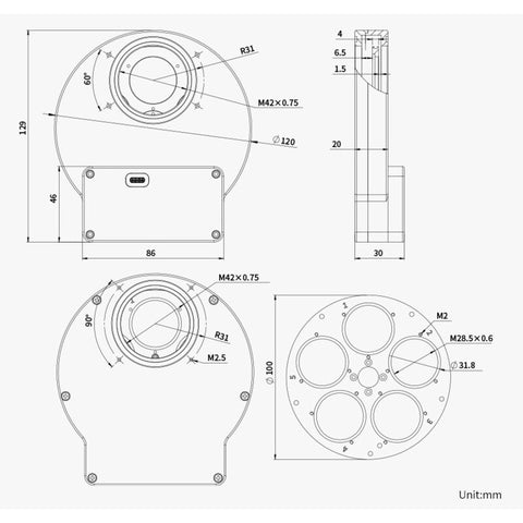 ZWO filtrsko kolo EFW za pet filtrov 1,25" (3)