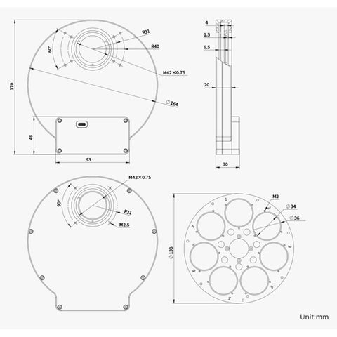 ZWO filtrsko kolo EFW za sedem filtrov 36 mm (3)