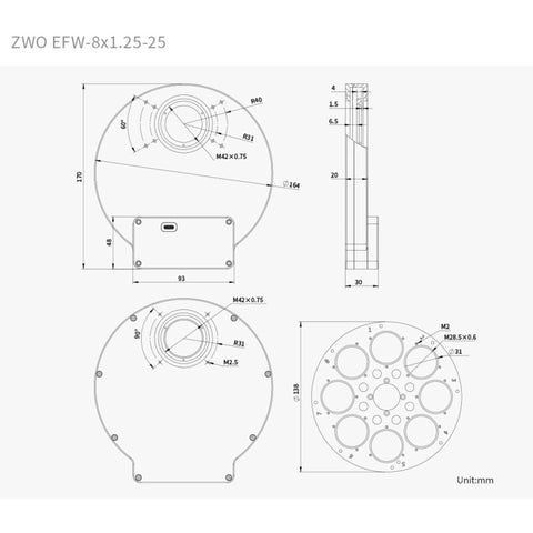ZWO filtrsko kolo EFW za osem filtrov 1,25" (3)