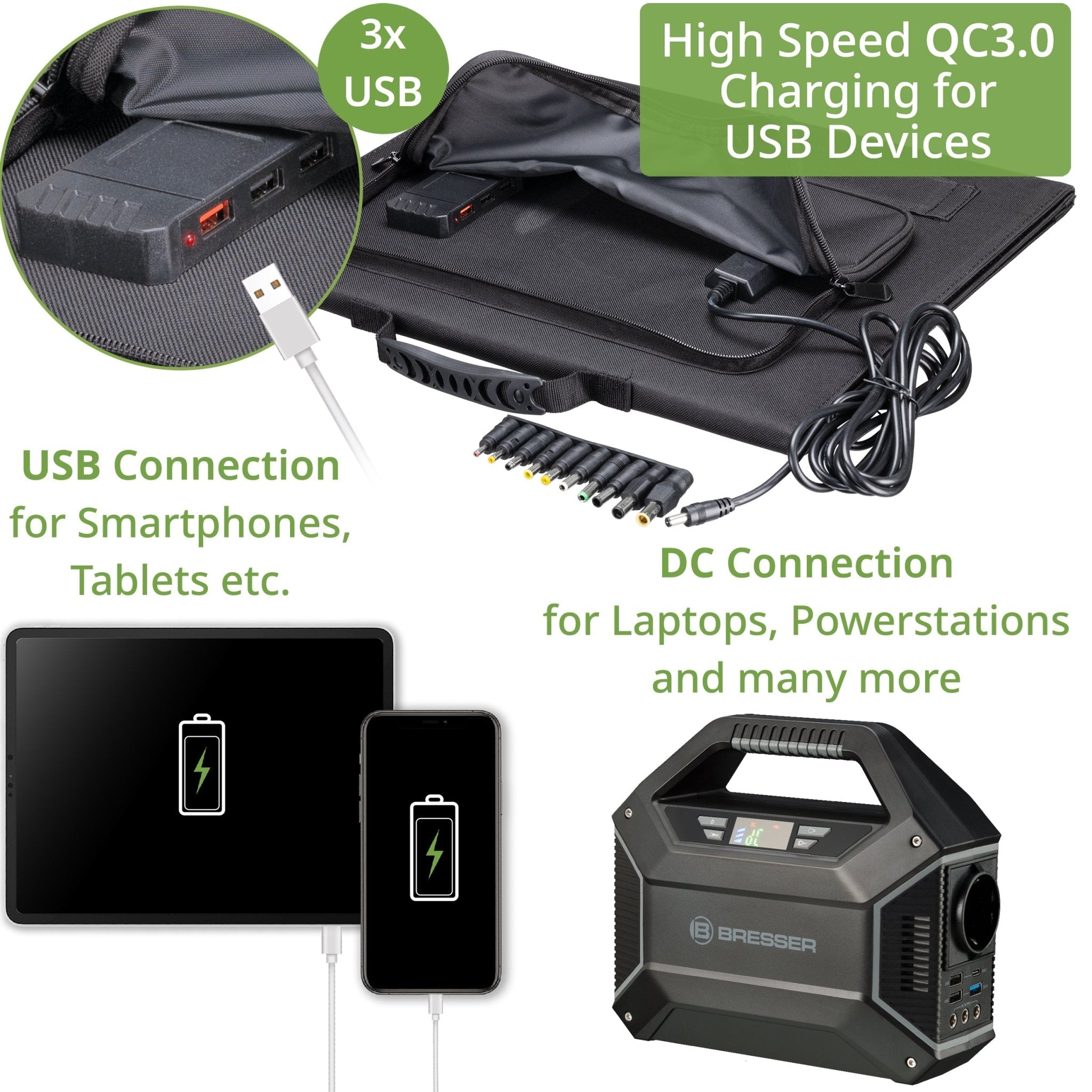 Mobilni solarni polnilnik BRESSER 40W z USB in DC izhodom - Starfy.si