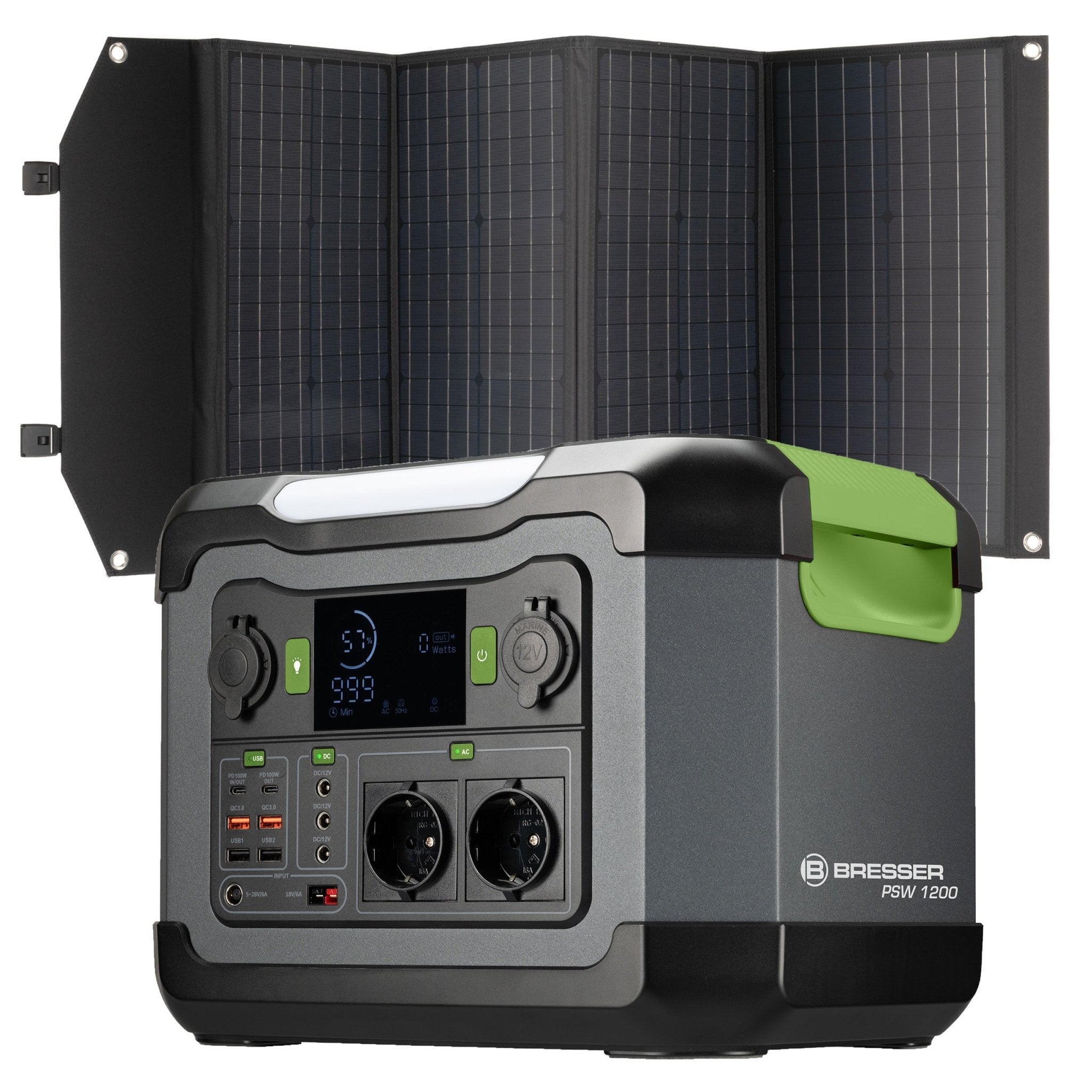 Prenosna baterija Bresser 1200W + Solarni polnilnik 120W - Starfy.si